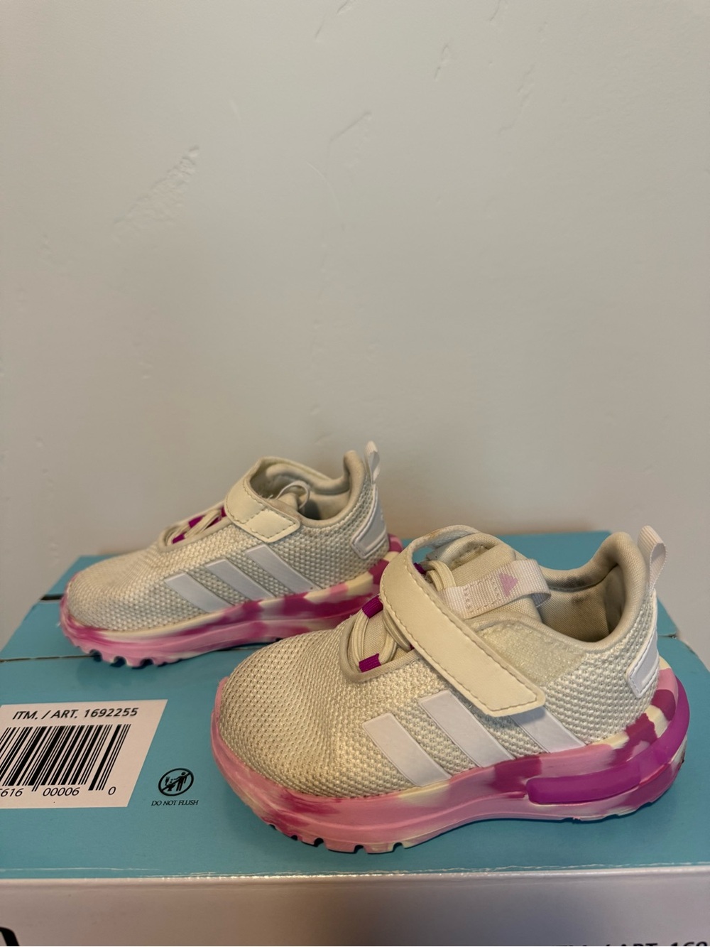 adidas Kids Cream & Pink Tie-Dye Sole Athletic Sneakers